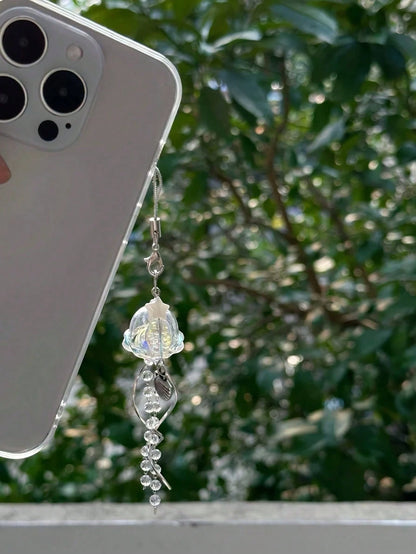 1pc Dream Jellyfish Mobile Phone Chain Crystal Clear Marine Life Keychain Curved Metal Pendant In Style Bag Pendant Phone Lanyard
