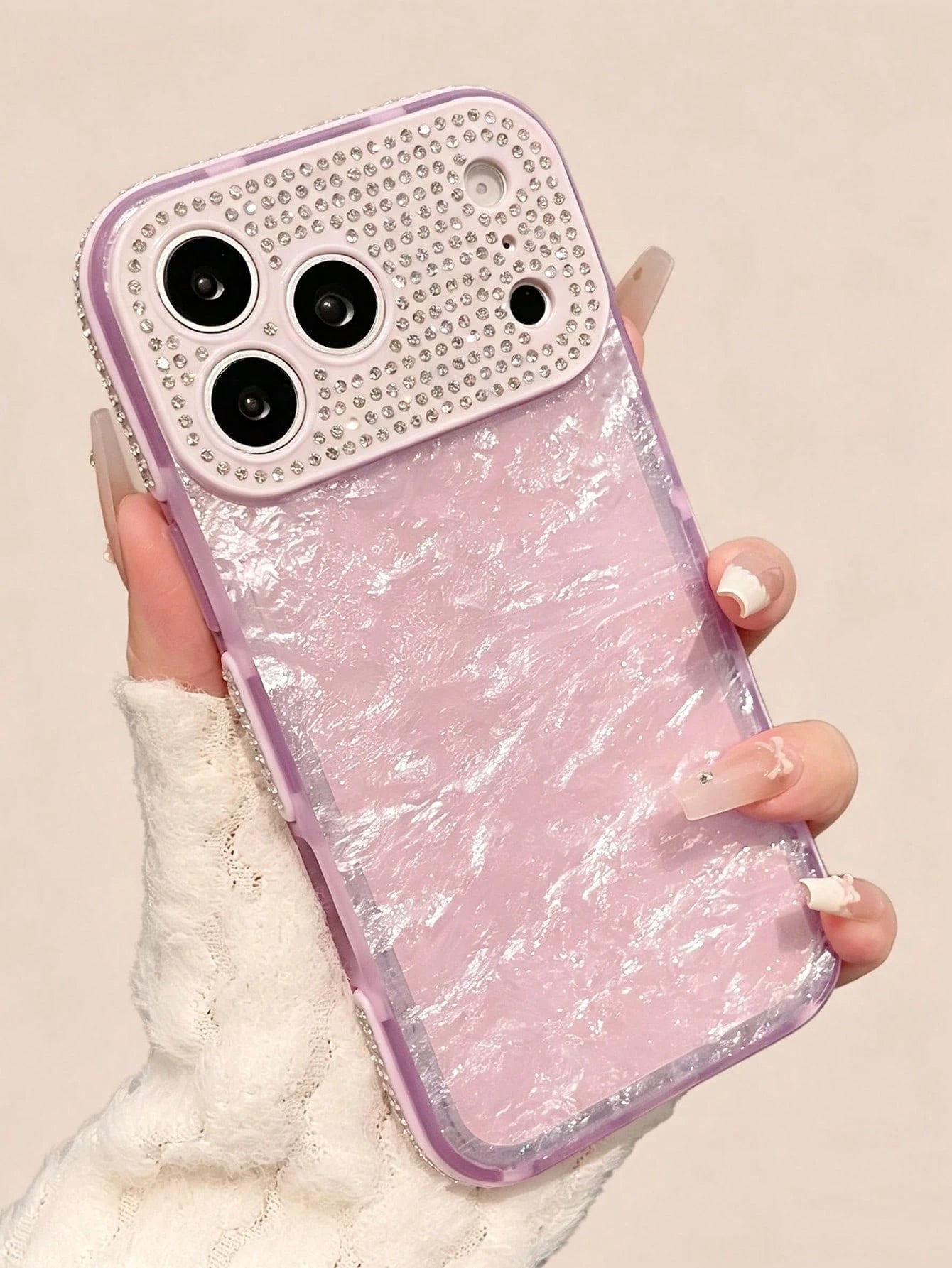 1pc Dual-Color Rhinestone Gilded Shell + Full Rhinestone Large Window Phone Case Compatible With Iphone 17pm, Full Coverage For Apple 16pm, 15