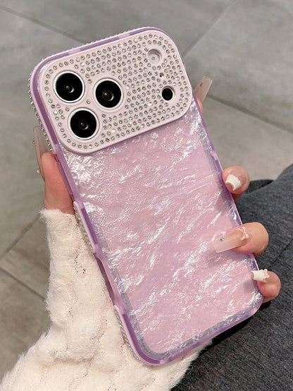 1pc Dual-Color Rhinestone Gilded Shell + Full Rhinestone Large Window Phone Case Compatible With Iphone 17pm, Full Coverage For Apple 16pm, 15