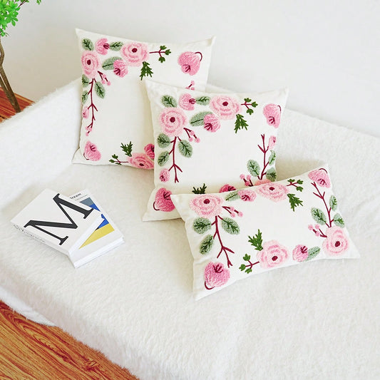 1pc Elegant Embroidered Floral Throw Pillow Cover- Versatile For Any Room, Machine Washable, Zip Closure