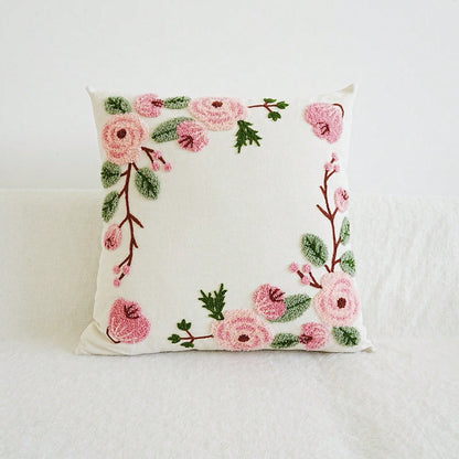 1pc Elegant Embroidered Floral Throw Pillow Cover- Versatile For Any Room, Machine Washable, Zip Closure