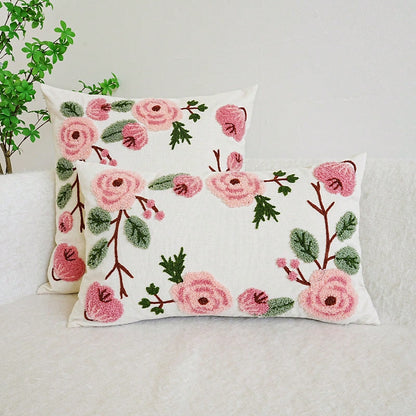 1pc Elegant Embroidered Floral Throw Pillow Cover- Versatile For Any Room, Machine Washable, Zip Closure