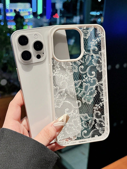 1pc Elegant White Lace Floral Pattern Phone Case, TPU Shockproof Protective Cover, Compatible With IPhone 17/16/15/14/13/12/11/Pro/Pro Max/Plus, Suitable As Gift For Family, Couples, Friends