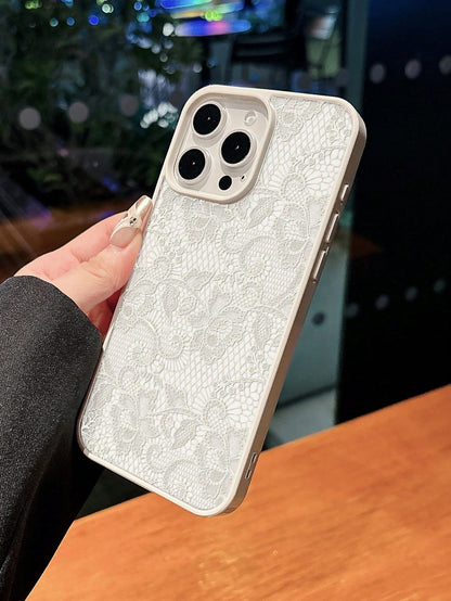 1pc Elegant White Lace Floral Pattern Phone Case, TPU Shockproof Protective Cover, Compatible With IPhone 17/16/15/14/13/12/11/Pro/Pro Max/Plus, Suitable As Gift For Family, Couples, Friends
