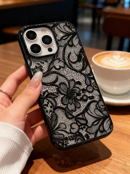 1pc Elegant White Lace Floral Pattern Phone Case, TPU Shockproof Protective Cover, Compatible With IPhone 17/16/15/14/13/12/11/Pro/Pro Max/Plus, Suitable As Gift For Family, Couples, Friends
