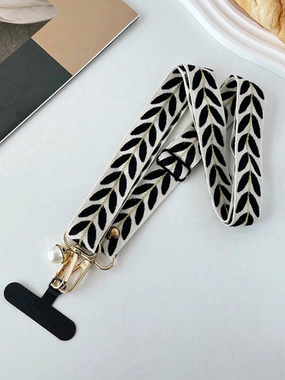 1pc Fabric Embroidered Phone Lanyard Crossbody Strap With Adjustable Shoulder Strap, Phone Case Hanging Chain, Halter, Shoulder Strap, Charging Port Buckle Fixed Patch, Anti-Loss Anti-Theft For Women