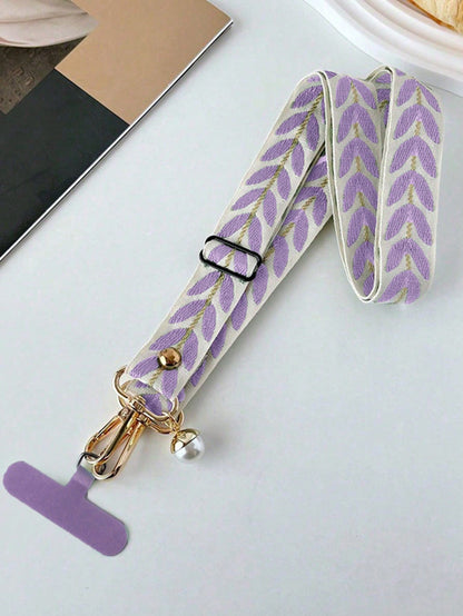 1pc Fabric Embroidered Phone Lanyard Crossbody Strap With Adjustable Shoulder Strap, Phone Case Hanging Chain, Halter, Shoulder Strap, Charging Port Buckle Fixed Patch, Anti-Loss Anti-Theft For Women