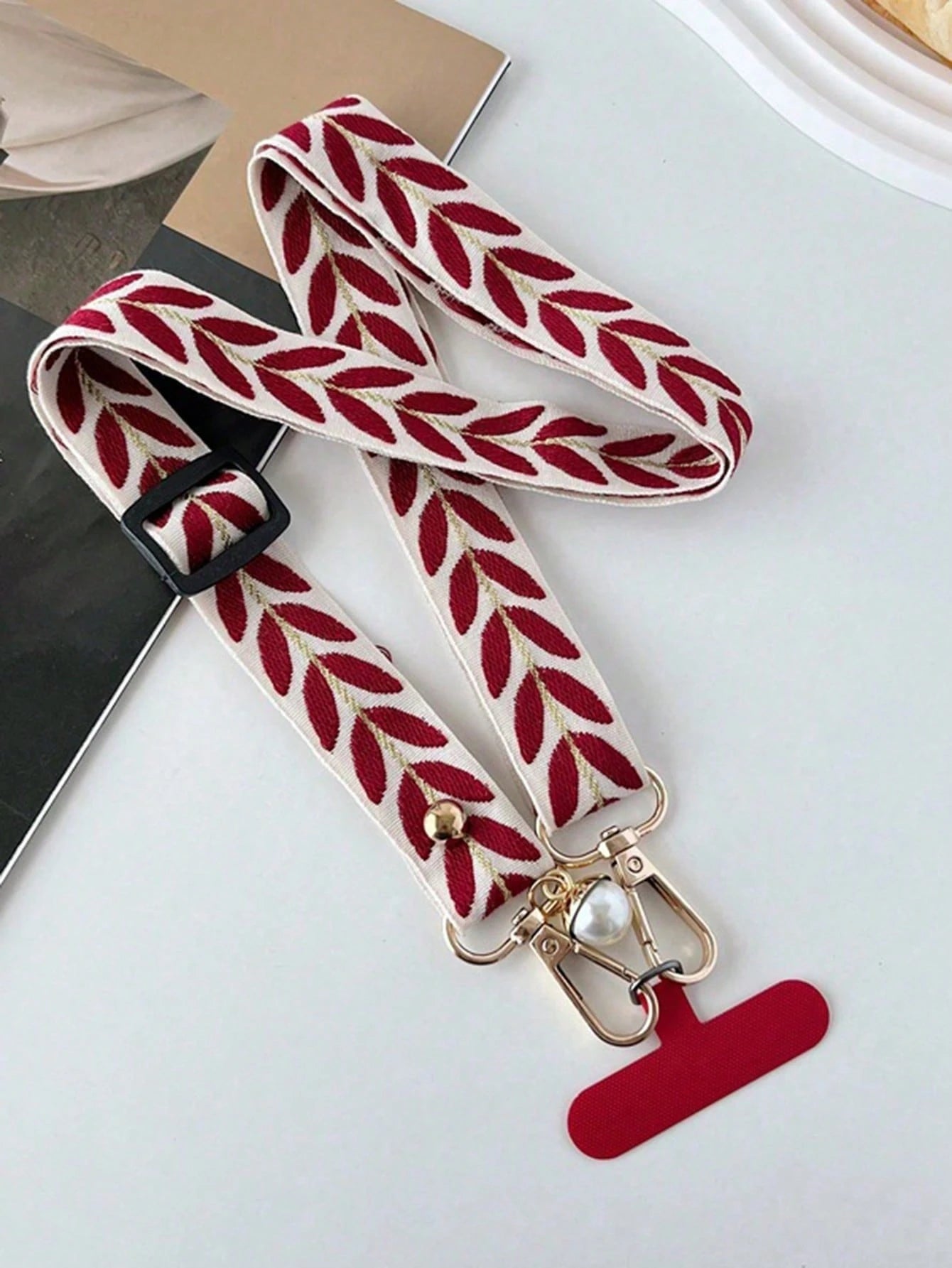 1pc Fabric Embroidered Phone Lanyard Crossbody Strap With Adjustable Shoulder Strap, Phone Case Hanging Chain, Halter, Shoulder Strap, Charging Port Buckle Fixed Patch, Anti-Loss Anti-Theft For Women