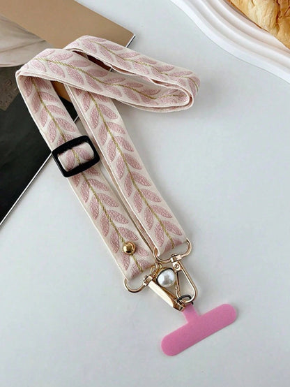 1pc Fabric Embroidered Phone Lanyard Crossbody Strap With Adjustable Shoulder Strap, Phone Case Hanging Chain, Halter, Shoulder Strap, Charging Port Buckle Fixed Patch, Anti-Loss Anti-Theft For Women