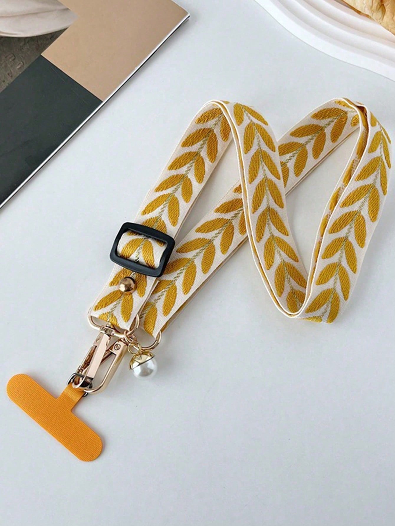 1pc Fabric Embroidered Phone Lanyard Crossbody Strap With Adjustable Shoulder Strap, Phone Case Hanging Chain, Halter, Shoulder Strap, Charging Port Buckle Fixed Patch, Anti-Loss Anti-Theft For Women