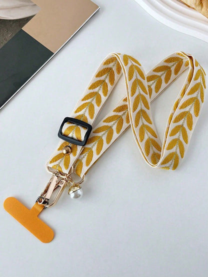 1pc Fabric Embroidered Phone Lanyard Crossbody Strap With Adjustable Shoulder Strap, Phone Case Hanging Chain, Halter, Shoulder Strap, Charging Port Buckle Fixed Patch, Anti-Loss Anti-Theft For Women