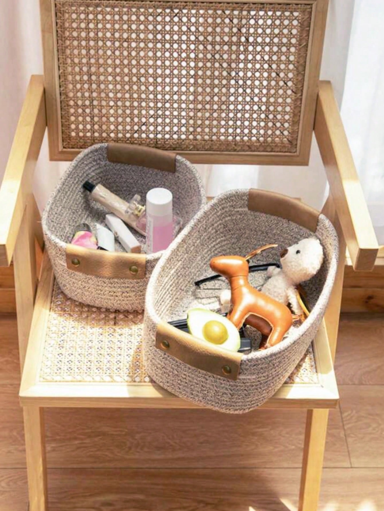 1pc Fabric Storage Basket, Suitable For Organizing Nursery And Gift Shop Toys, Bedding; Coastal Seagrass Woven Storage Basket; Bohemian Style Storage Basket; Natural Mixed Flower Pot, Suitable For Bea