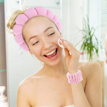 1pc Face Wash Headband/ 2pcs Face Wash Wristbands/ 3sets Spa Headbands, Makeup Headbands, Face Wash Headbands, Skincare Headbands, Pink Plush Plush Sponge Headbands, Bows, Bubbles, Women And Girls H