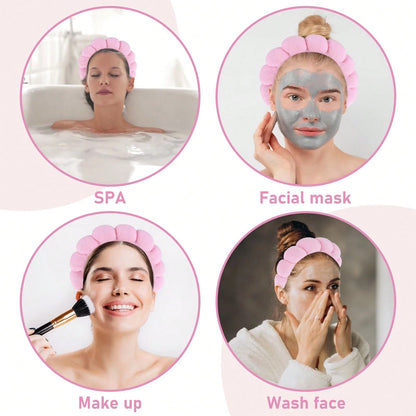 1pc Face Wash Headband/ 2pcs Face Wash Wristbands/ 3sets Spa Headbands, Makeup Headbands, Face Wash Headbands, Skincare Headbands, Pink Plush Plush Sponge Headbands, Bows, Bubbles, Women And Girls H