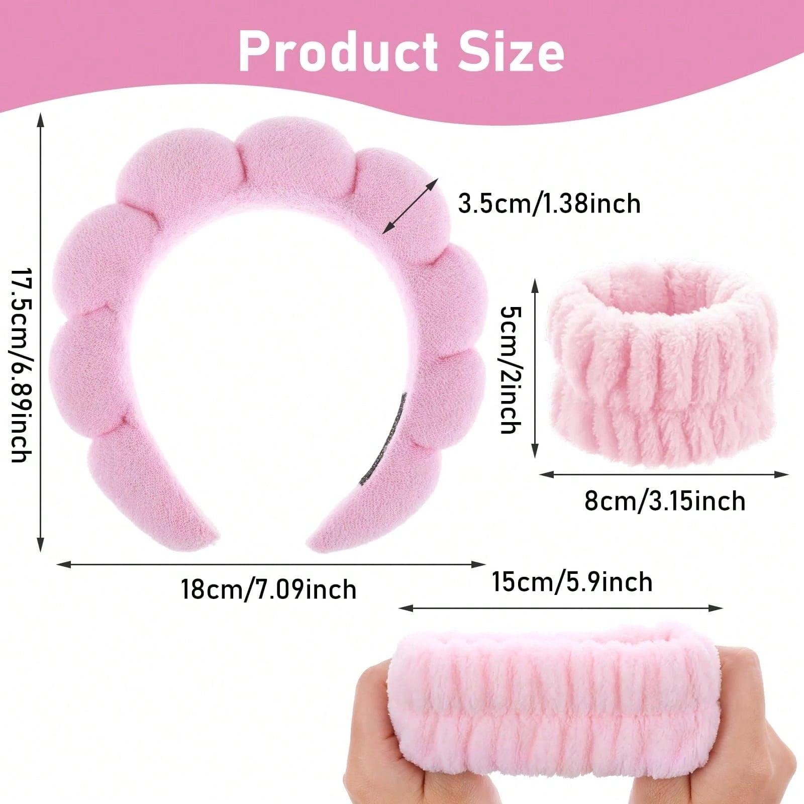 1pc Face Wash Headband/ 2pcs Face Wash Wristbands/ 3sets Spa Headbands, Makeup Headbands, Face Wash Headbands, Skincare Headbands, Pink Plush Plush Sponge Headbands, Bows, Bubbles, Women And Girls H