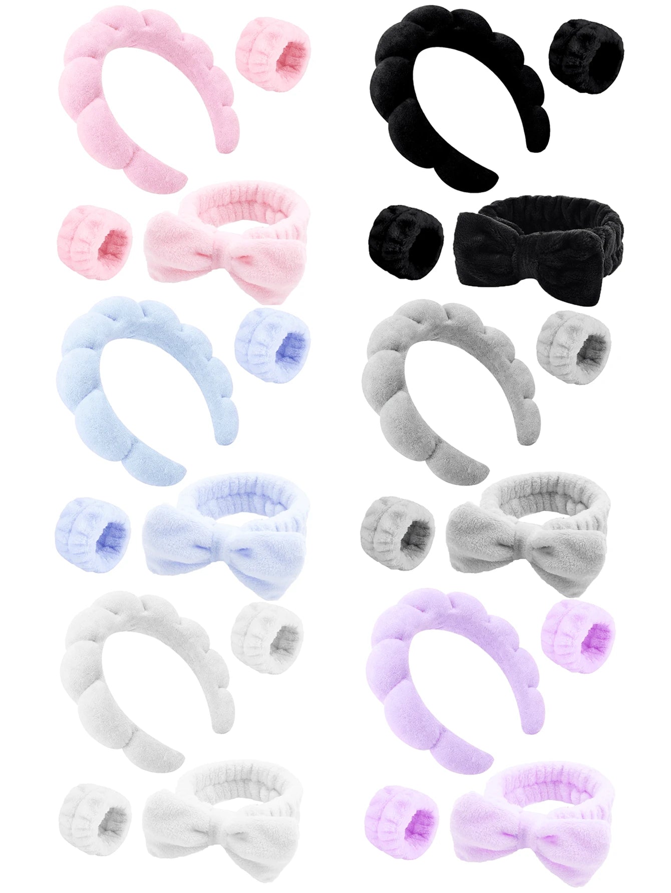 1pc Face Wash Headband/ 2pcs Face Wash Wristbands/ 3sets Spa Headbands, Makeup Headbands, Face Wash Headbands, Skincare Headbands, Pink Plush Plush Sponge Headbands, Bows, Bubbles, Women And Girls H