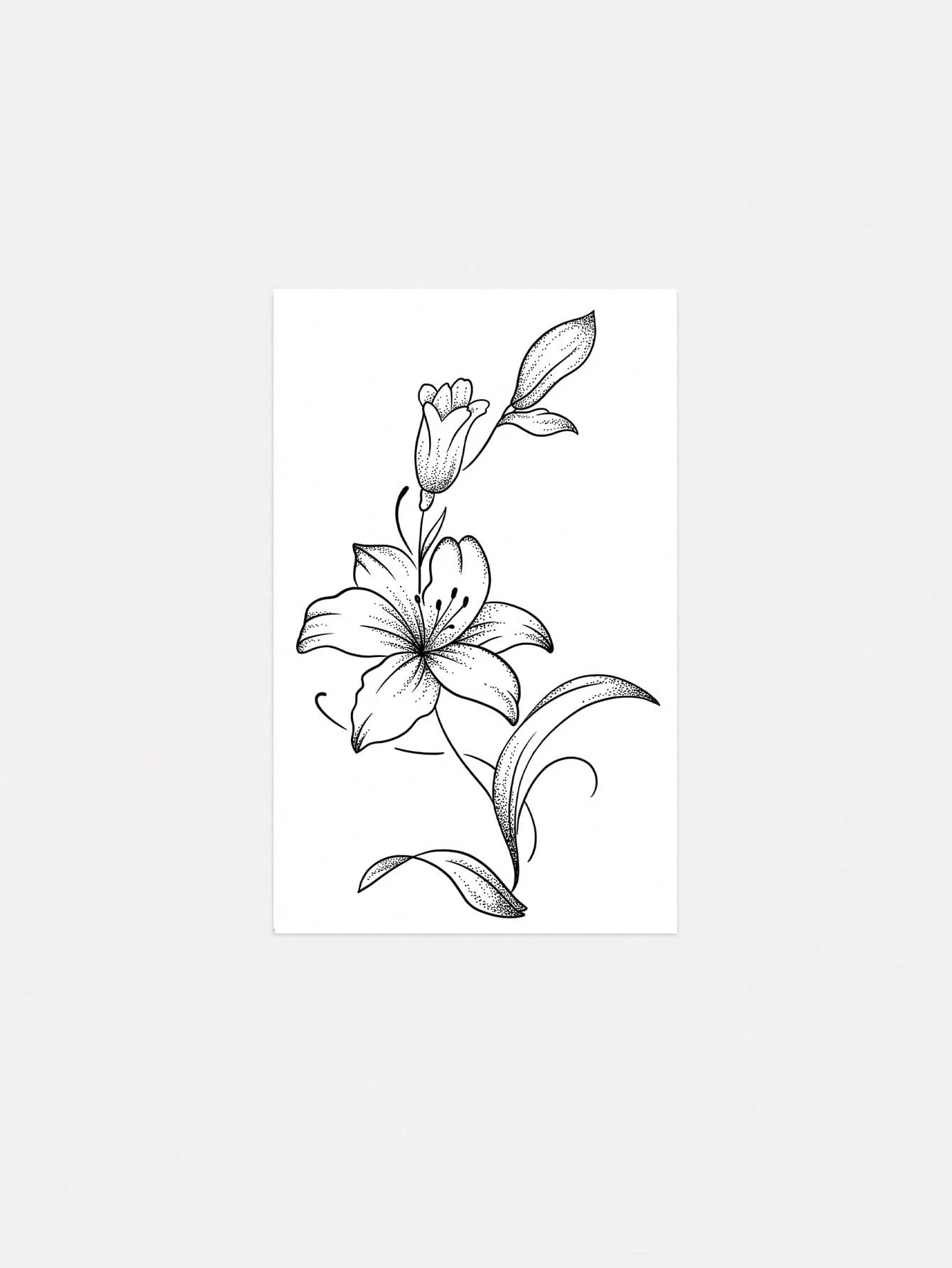 1pc Fashionable Waterproof Lily Flower Line Tattoo Sticker, Side Waist Fresh Floral Vine Pattern Fake Temporary Tattoo Suitable For People,Sketch Style