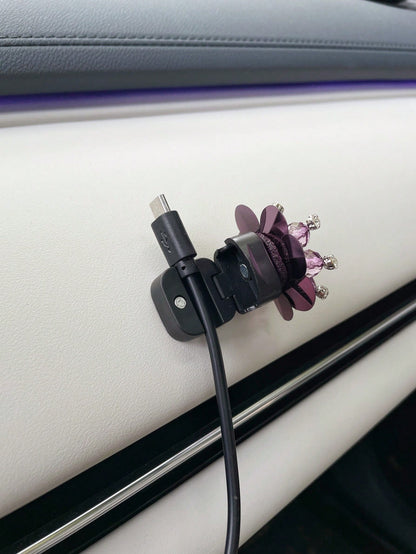 1PC Faux Crystal Bead Car Dashboard Data Cable Organizer Magnetic Cable Management Clip (Charging Cable Not Included)