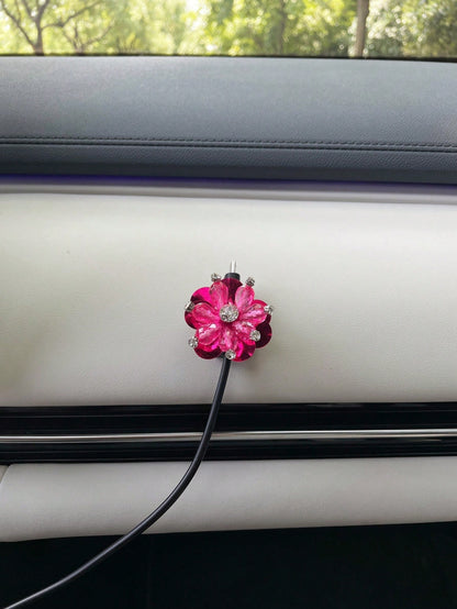 1PC Faux Crystal Bead Car Dashboard Data Cable Organizer Magnetic Cable Management Clip (Charging Cable Not Included)