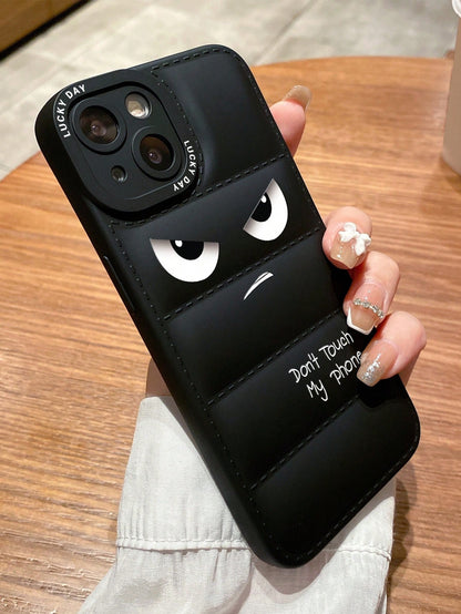 1pc Feather Down Jacket TPU Angry Eyes Painted Phone Protective Case, Compatible With Apple 7 Plus, X, XR, XS Max, 11, 11 Pro, 11 Pro Max, 12, 12 Pro, 12 Pro Max, 13, 13 Pro, 13 Pro Max, 14, 14 Pro, 1