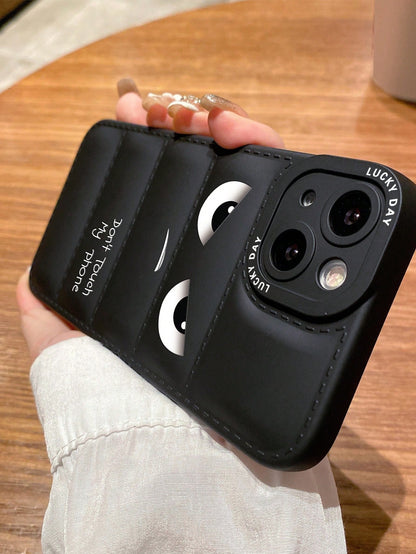 1pc Feather Down Jacket TPU Angry Eyes Painted Phone Protective Case, Compatible With Apple 7 Plus, X, XR, XS Max, 11, 11 Pro, 11 Pro Max, 12, 12 Pro, 12 Pro Max, 13, 13 Pro, 13 Pro Max, 14, 14 Pro, 1