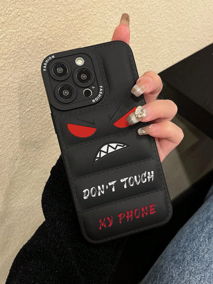 1pc Feather Down Jacket TPU Angry Eyes Painted Phone Protective Case, Compatible With Apple 7 Plus, X, XR, XS Max, 11, 11 Pro, 11 Pro Max, 12, 12 Pro, 12 Pro Max, 13, 13 Pro, 13 Pro Max, 14, 14 Pro, 1