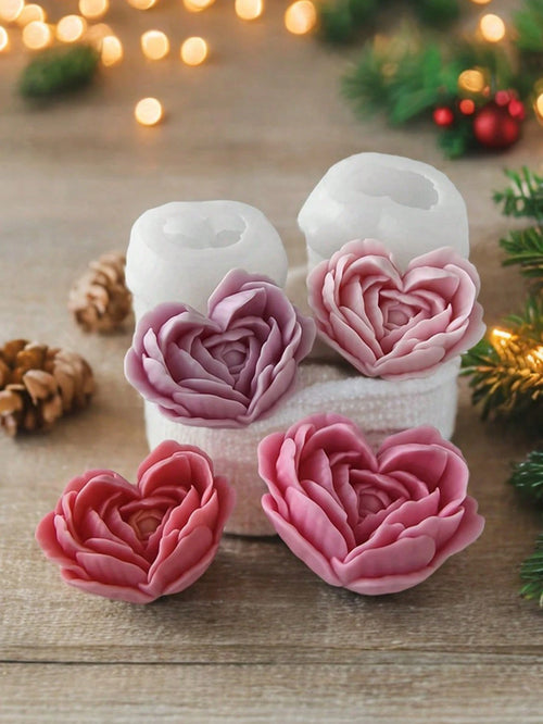1pc Floral Handmade Soap Silicone Mold, Heart Flower Rose Candle Wax Mold For DIY