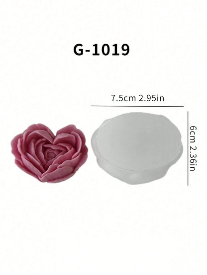 1pc Floral Handmade Soap Silicone Mold, Heart Flower Rose Candle Wax Mold For DIY