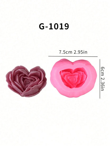 1pc Floral Handmade Soap Silicone Mold, Heart Flower Rose Candle Wax Mold For DIY