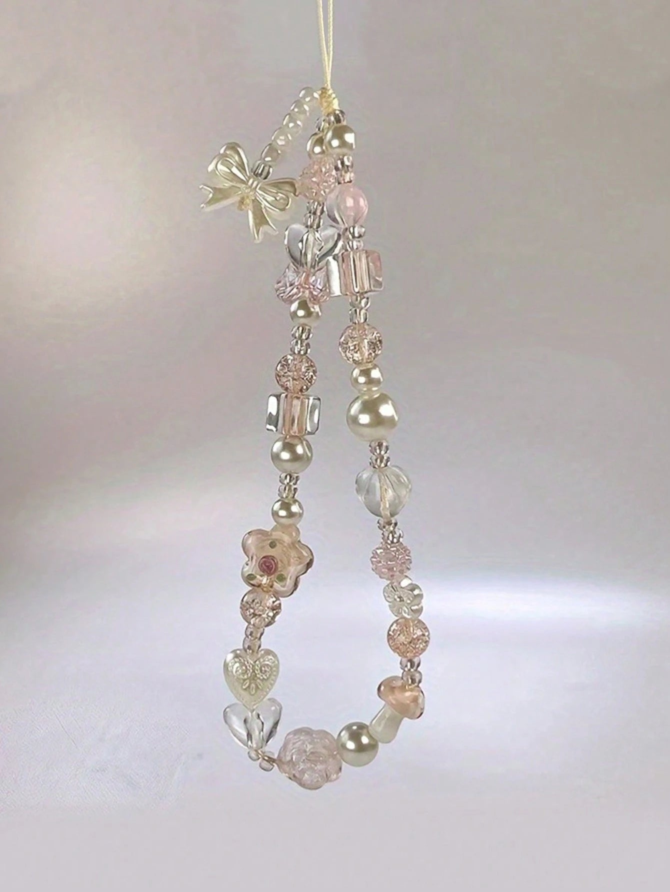 1pc Flower Bow Crystal Beaded Wrist Strap, Phone Lanyard, Suitable For CCD Camera Strap, Key Chain, Bag Charm, Phone Anti-Drop Lanyard Gifts For Mother, Family, Friends, Birthday, Holiday Phone Charm