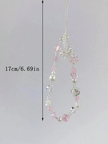 1pc Flower Bow Crystal Beaded Wrist Strap, Phone Lanyard, Suitable For CCD Camera Strap, Key Chain, Bag Charm, Phone Anti-Drop Lanyard Gifts For Mother, Family, Friends, Birthday, Holiday Phone Charm