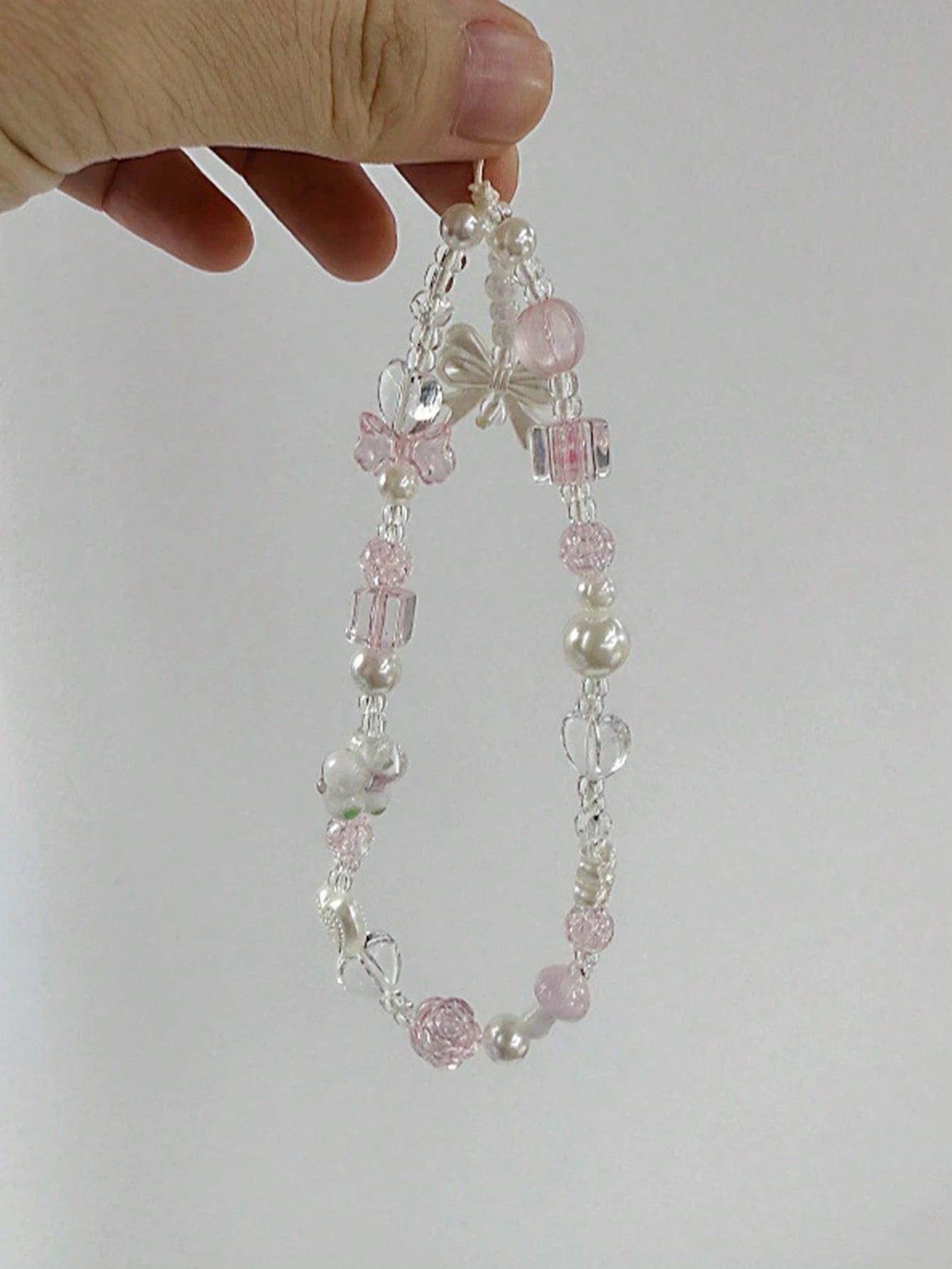 1pc Flower Bow Crystal Beaded Wrist Strap, Phone Lanyard, Suitable For CCD Camera Strap, Key Chain, Bag Charm, Phone Anti-Drop Lanyard Gifts For Mother, Family, Friends, Birthday, Holiday Phone Charm