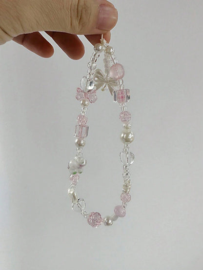 1pc Flower Bow Crystal Beaded Wrist Strap, Phone Lanyard, Suitable For CCD Camera Strap, Key Chain, Bag Charm, Phone Anti-Drop Lanyard Gifts For Mother, Family, Friends, Birthday, Holiday Phone Charm