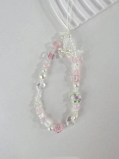 1pc Flower Bow Crystal Beaded Wrist Strap, Phone Lanyard, Suitable For CCD Camera Strap, Key Chain, Bag Charm, Phone Anti-Drop Lanyard Gifts For Mother, Family, Friends, Birthday, Holiday Phone Charm