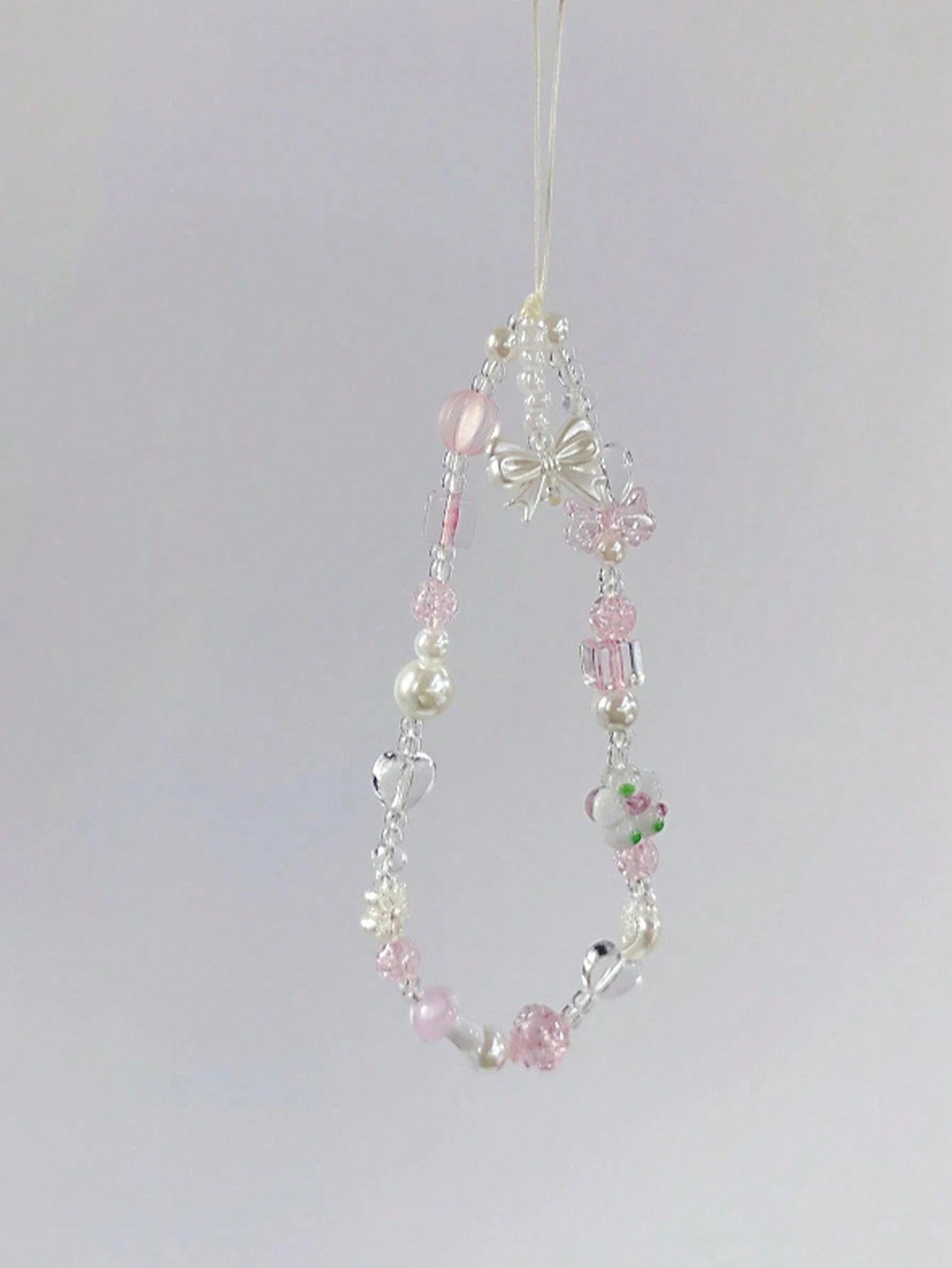 1pc Flower Bow Crystal Beaded Wrist Strap, Phone Lanyard, Suitable For CCD Camera Strap, Key Chain, Bag Charm, Phone Anti-Drop Lanyard Gifts For Mother, Family, Friends, Birthday, Holiday Phone Charm