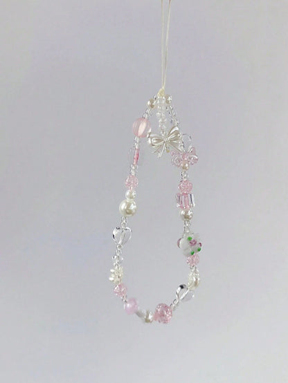 1pc Flower Bow Crystal Beaded Wrist Strap, Phone Lanyard, Suitable For CCD Camera Strap, Key Chain, Bag Charm, Phone Anti-Drop Lanyard Gifts For Mother, Family, Friends, Birthday, Holiday Phone Charm