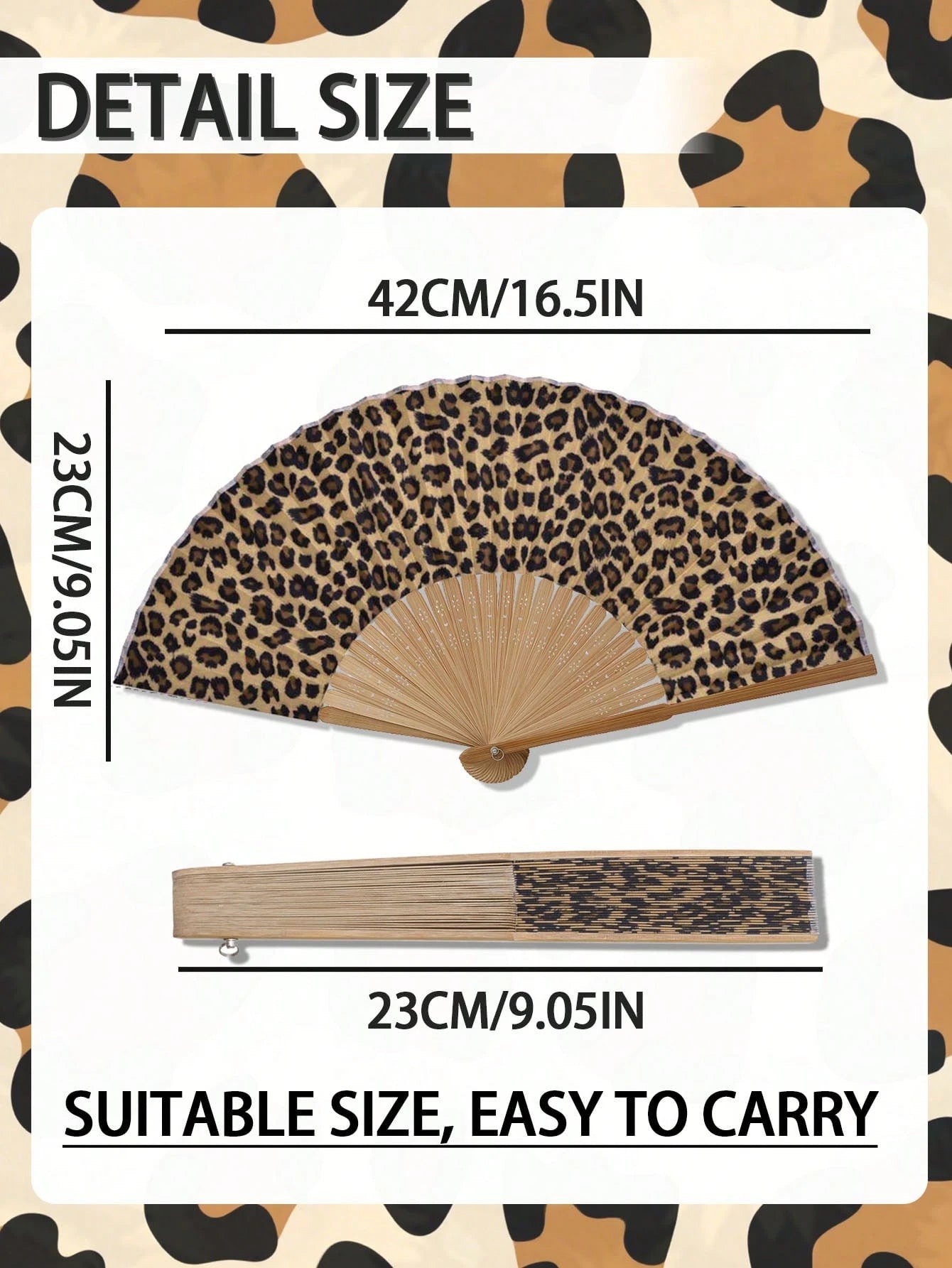 1pc Foldable Bamboo Hand Fan, Fabric Fan Surface, Leopard Print, Suitable For Parties, Weddings, Wall Decor, Gifts