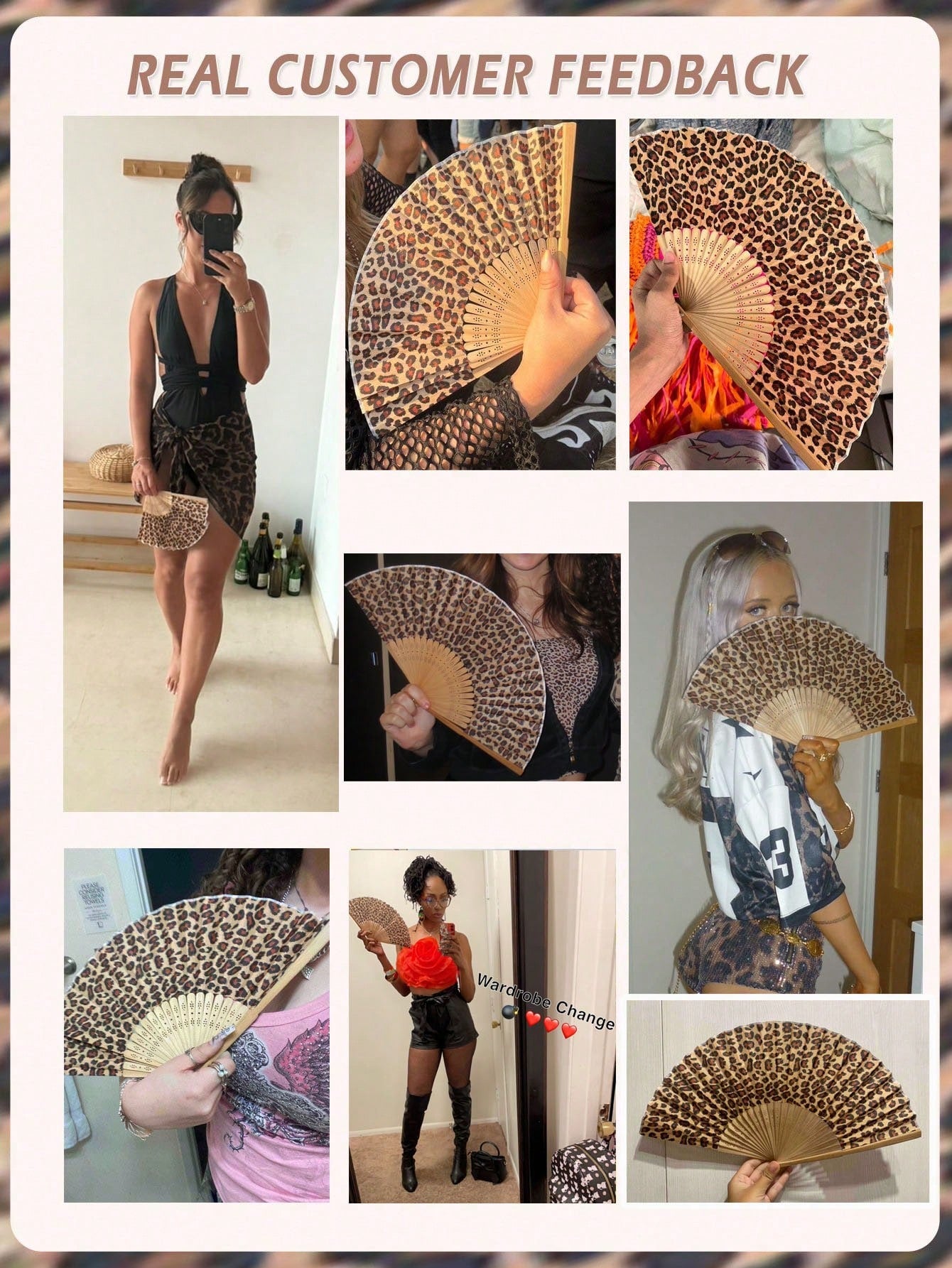 1pc Foldable Bamboo Hand Fan, Fabric Fan Surface, Leopard Print, Suitable For Parties, Weddings, Wall Decor, Gifts