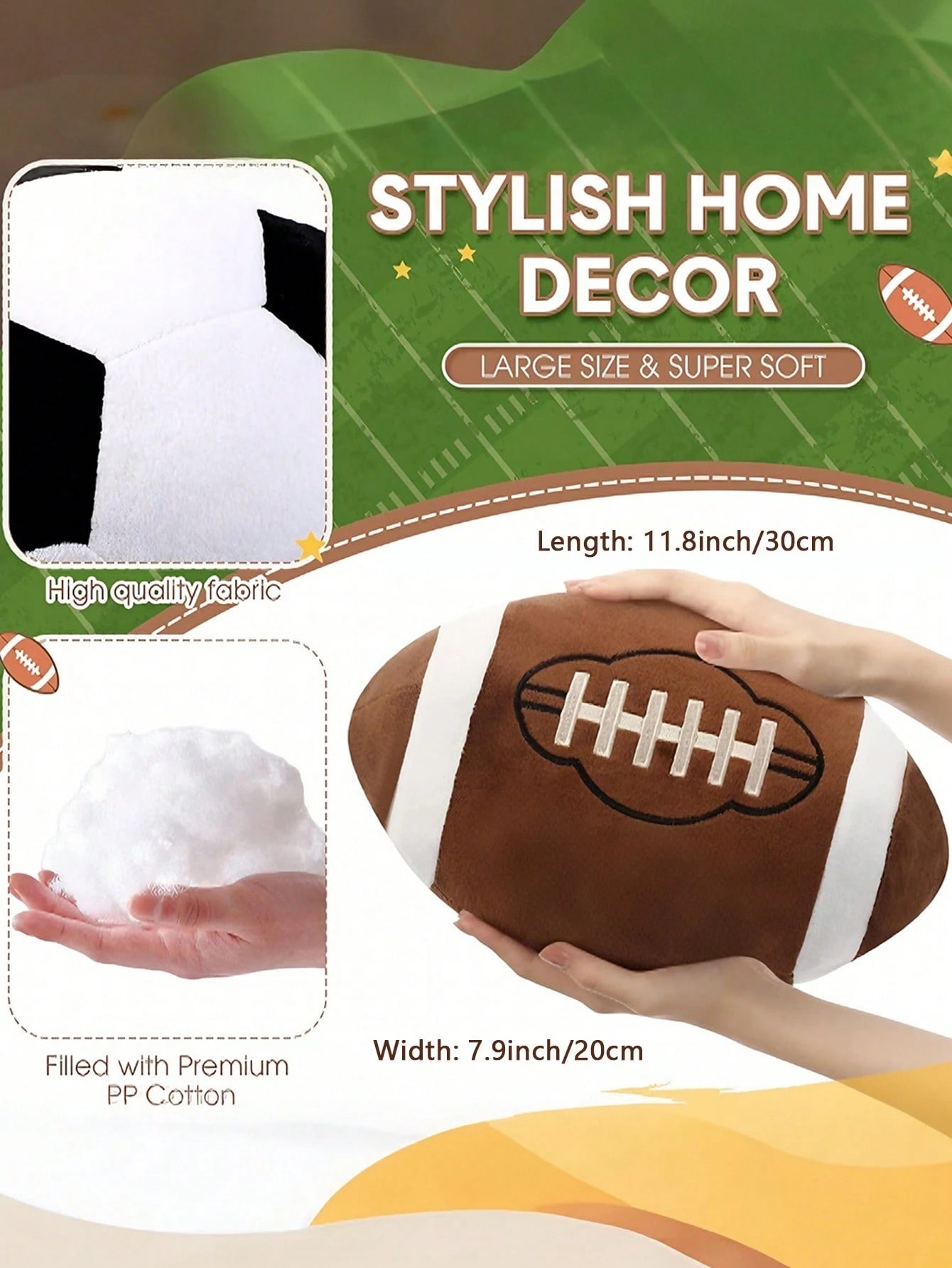 1pc Football Throw Pillow, Sofa Cushion, Football Basketball Round Soft Pillow, Bedroom Decor, Room Decor, Party Gift, Outdoor Garden Cushions, Summervibes, Thanksgiving Halloween Gifts