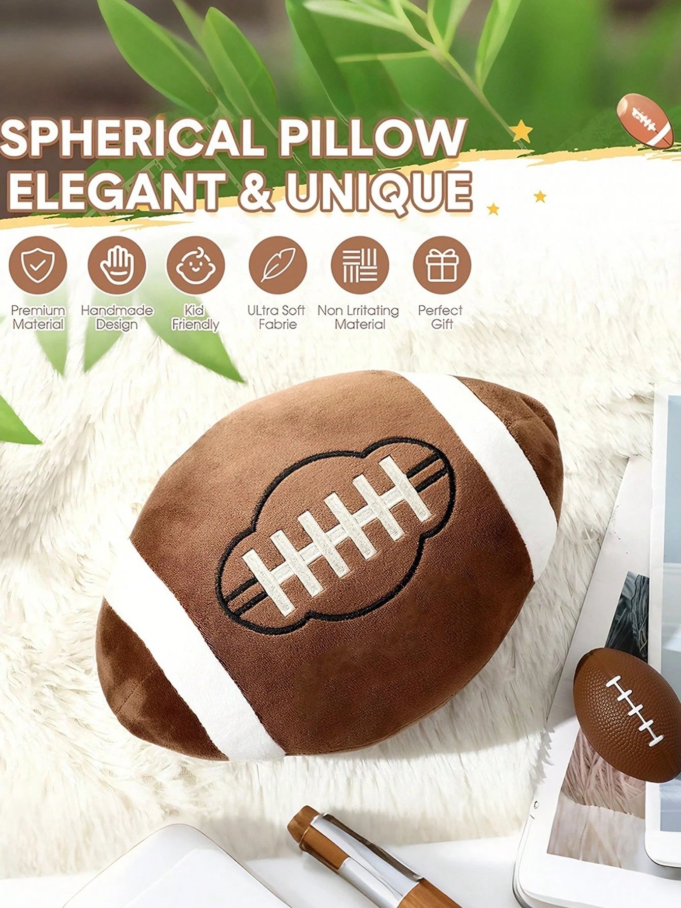 1pc Football Throw Pillow, Sofa Cushion, Football Basketball Round Soft Pillow, Bedroom Decor, Room Decor, Party Gift, Outdoor Garden Cushions, Summervibes, Thanksgiving Halloween Gifts