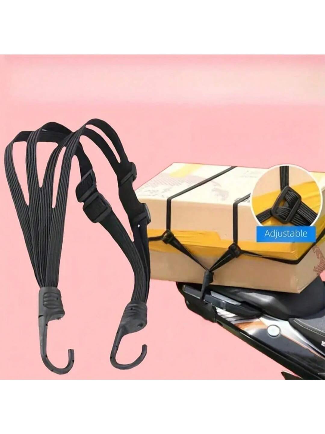 1pc Four-In-One Multifunctional High-Strength Rubber Elastic Bungee Cords With Hooks Stretchable Straps For Motorcycle Electric Bicycle Helmet Rear Box Seat Fixed Strap