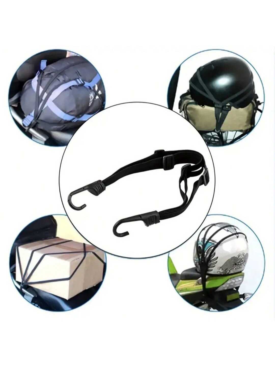 1pc Four-In-One Multifunctional High-Strength Rubber Elastic Bungee Cords With Hooks Stretchable Straps For Motorcycle Electric Bicycle Helmet Rear Box Seat Fixed Strap
