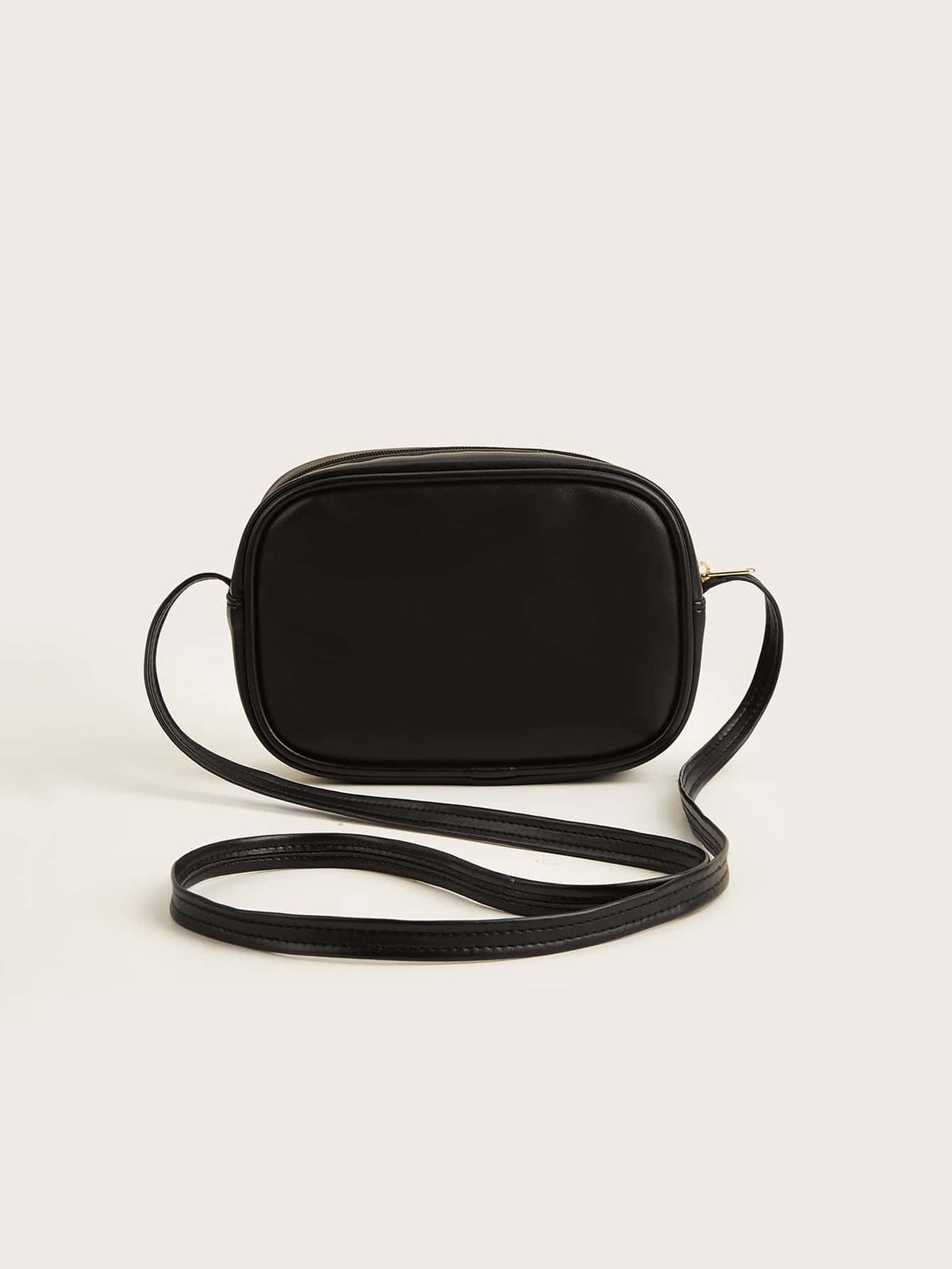 1pc Girls' Black Pu Plaid Stitching & Fashionable Square Shape Crossbody Bag For Everyday Use