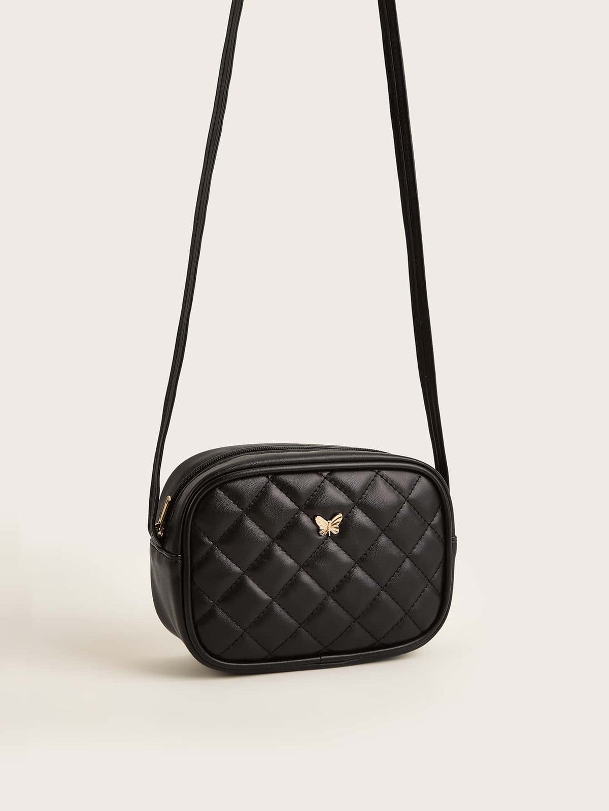 1pc Girls' Black Pu Plaid Stitching & Fashionable Square Shape Crossbody Bag For Everyday Use