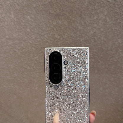 1pc Girls Silver Shell Silver Glitter Heart Mirror Personalized Design Fashion Popular New Folding Phone Case Protective Cover Compatible With Galaxy Z Fold 8 Galaxy Z Fold 8Ultra Galaxy Z Fold 7/6 Ga