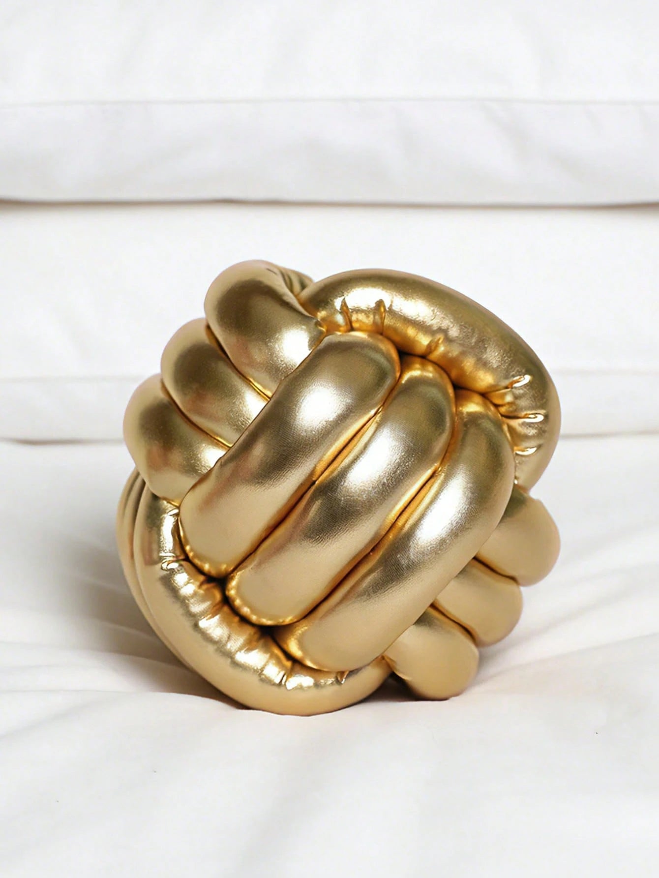 1pc Glossy Handmade Knotted Ball Throw Pillow, Decorative Cushion Suitable For Sofa, Bedroom, Luxury Home Decor, Gold