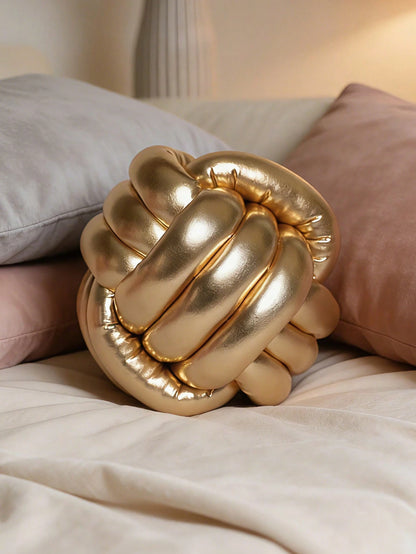 1pc Glossy Handmade Knotted Ball Throw Pillow, Decorative Cushion Suitable For Sofa, Bedroom, Luxury Home Decor, Gold