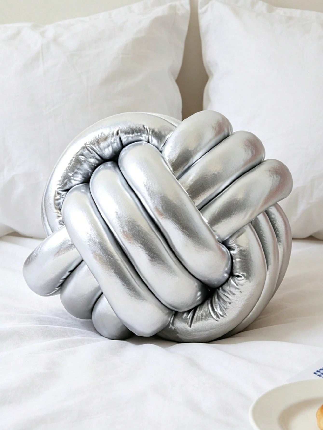 1pc Glossy Handmade Knotted Ball Throw Pillow, Decorative Cushion Suitable For Sofa, Bedroom, Luxury Home Decor, Gold