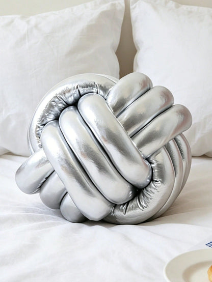 1pc Glossy Handmade Knotted Ball Throw Pillow, Decorative Cushion Suitable For Sofa, Bedroom, Luxury Home Decor, Gold