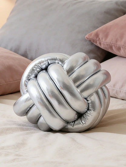 1pc Glossy Handmade Knotted Ball Throw Pillow, Decorative Cushion Suitable For Sofa, Bedroom, Luxury Home Decor, Gold